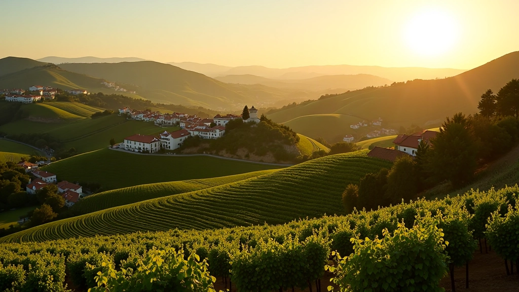 Scenic hillside landscape in Portugal with terracotta buildings and lush green vegetation
