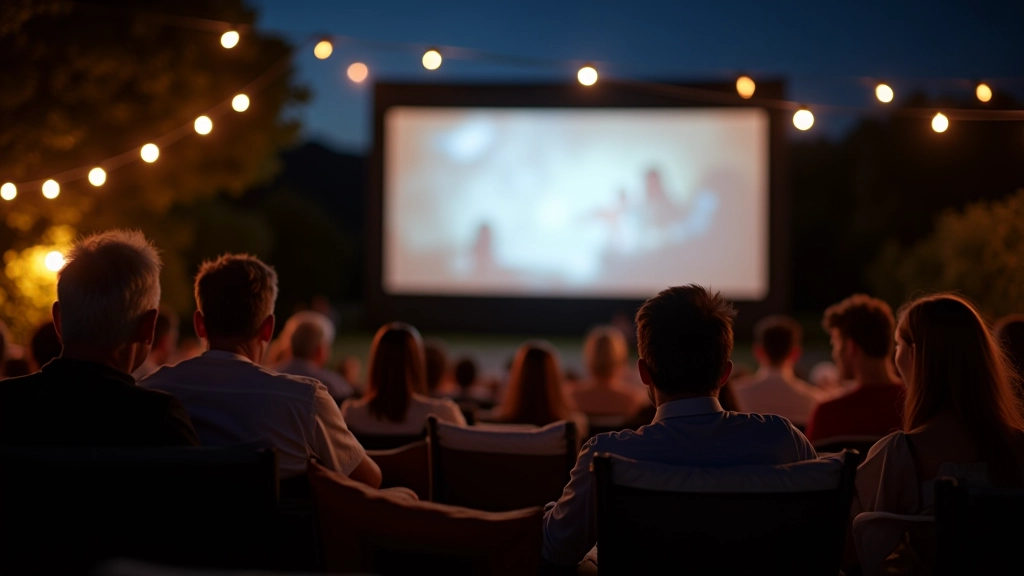 Open-air cinema setup at night