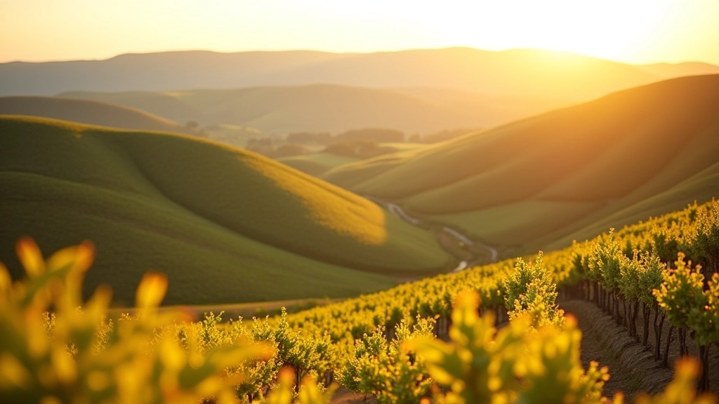 Beautiful Portuguese landscape with rolling hills and vineyards under golden afternoon light